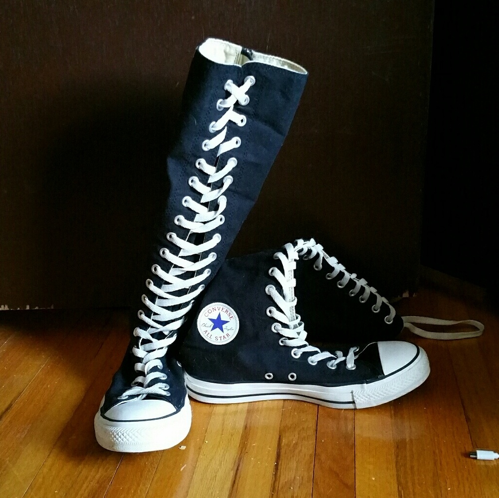 Black knee high converse boots/shoes